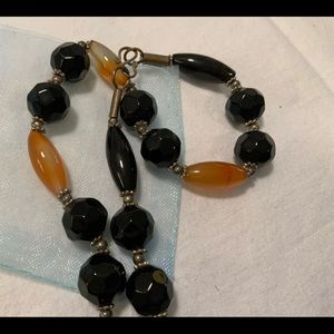 Real Onyx & amber beads with silver accents 18” neckless.